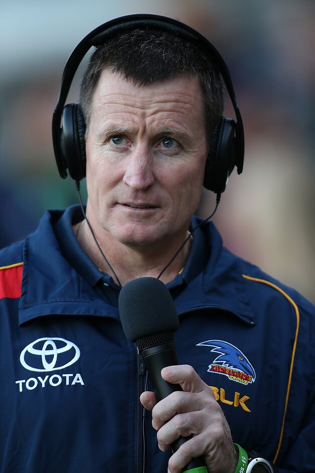 AFL 2015 Rd 15 - West Coast v Adelaide PERTH, AUSTRALIA - JULY 11: John Worsfold, coaching director of the Crows conducts a radio interview before the round 15 AFL match between the West Coast Eagles and the Adelaide Crows at Domain Stadium on July 11, 2015 in Perth, Australia. (Photo by Paul Kane/Getty Images)